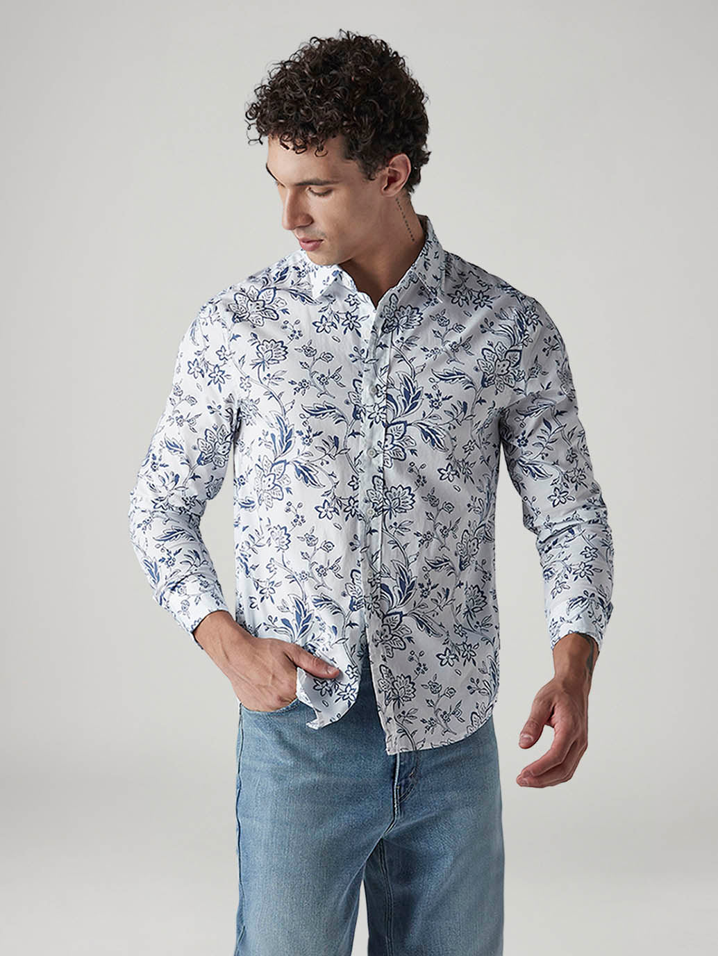 Men's Floral Slim Fit Poplin Shirt