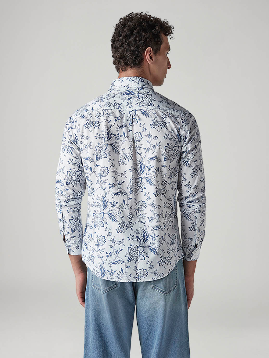Men's Floral Slim Fit Poplin Shirt - Back View