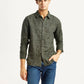 Men's Printed Olive Green Slim Fit Shirt - Styleshot View