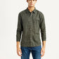 Men's Printed Olive Green Slim Fit Shirt - Front View