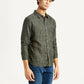 Men's Printed Olive Green Slim Fit Shirt - Side View