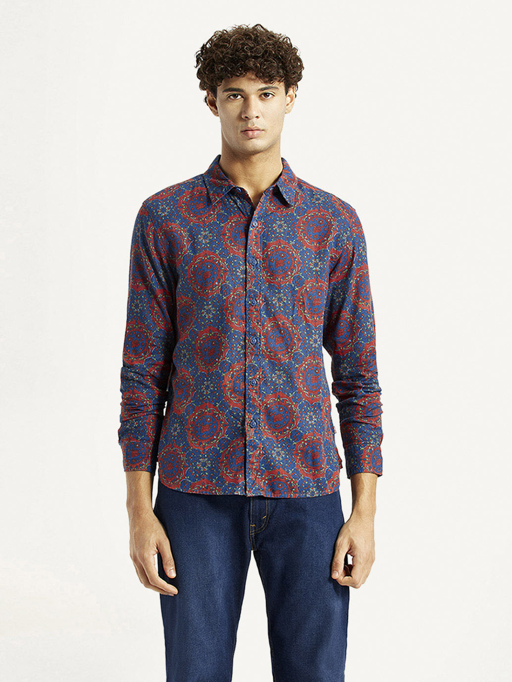 Men's Printed Multicolor Slim Fit Shirt - Front View