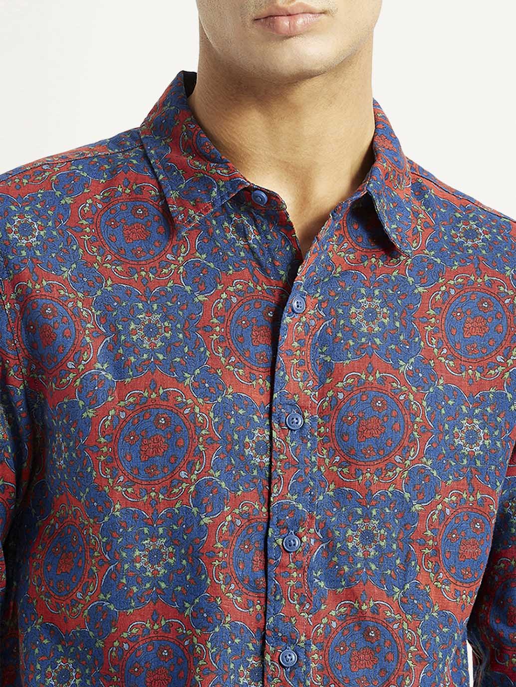 Men's Printed Multicolor Slim Fit Shirt - Detail View