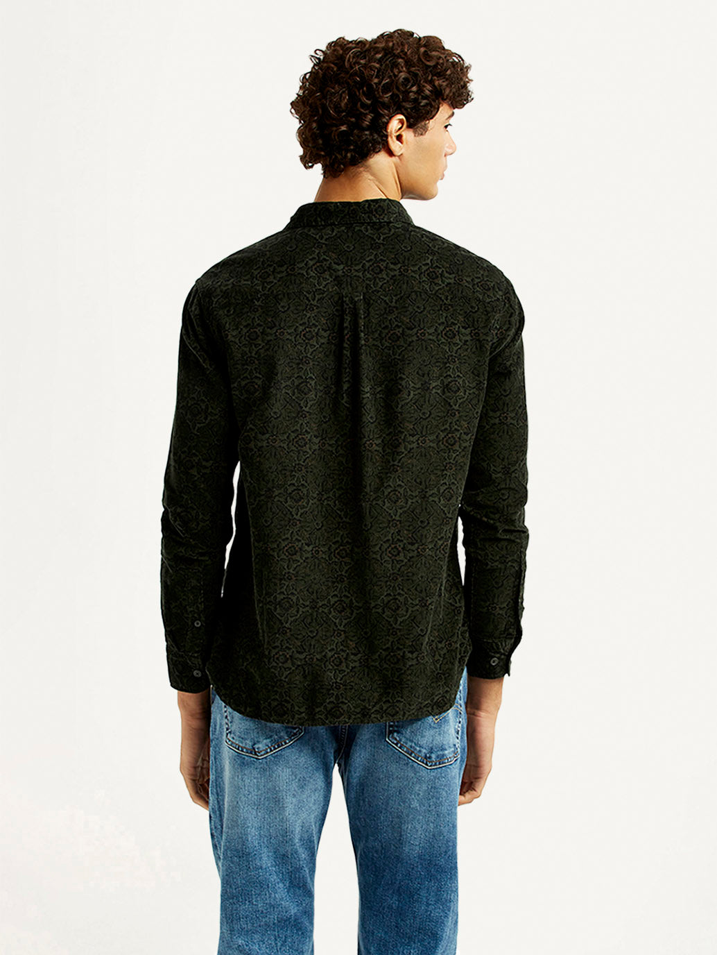 Men's Jacquard Print Slim Fit Corduroy Shirt - Back View
