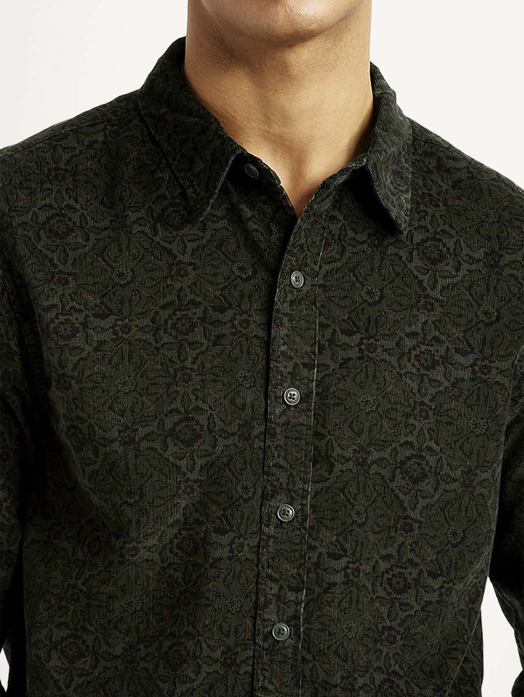 Men's Jacquard Print Slim Fit Corduroy Shirt - Detail View