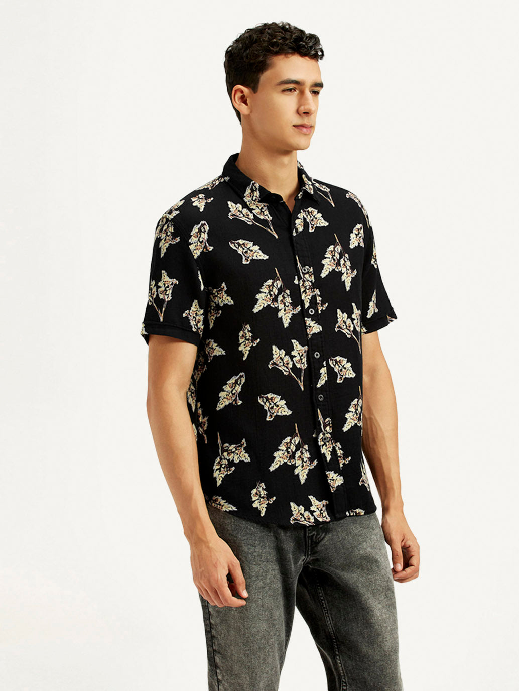 Men's Floral Slim Fit Shirt - Side View