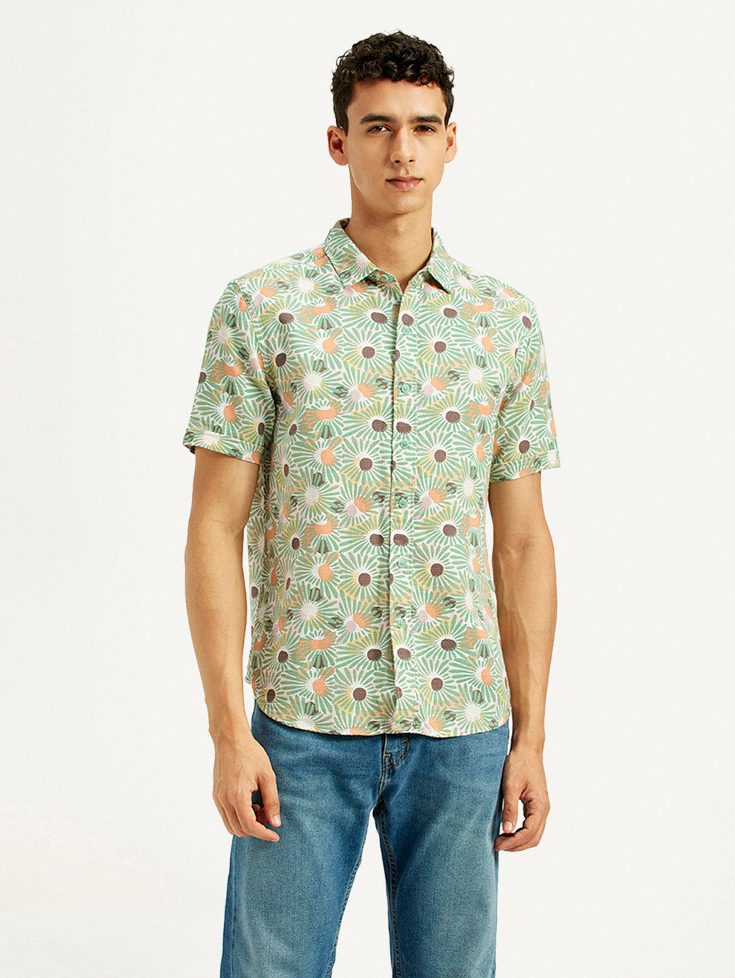 Men's Floral Slim Fit Shirt - Front View