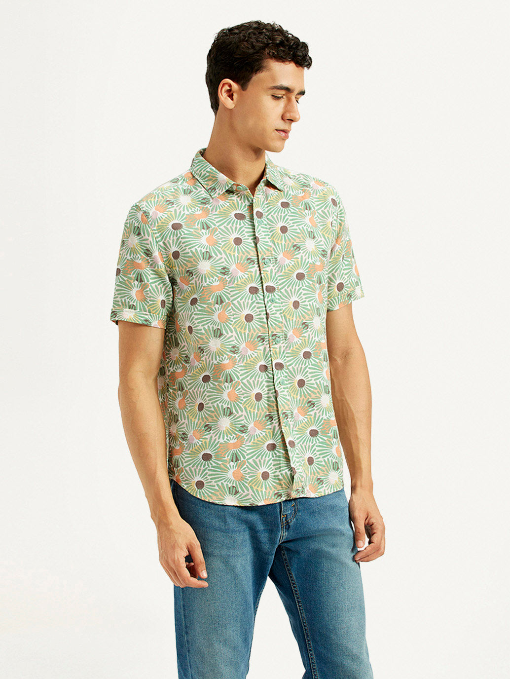 Men's Floral Slim Fit Shirt - Side View