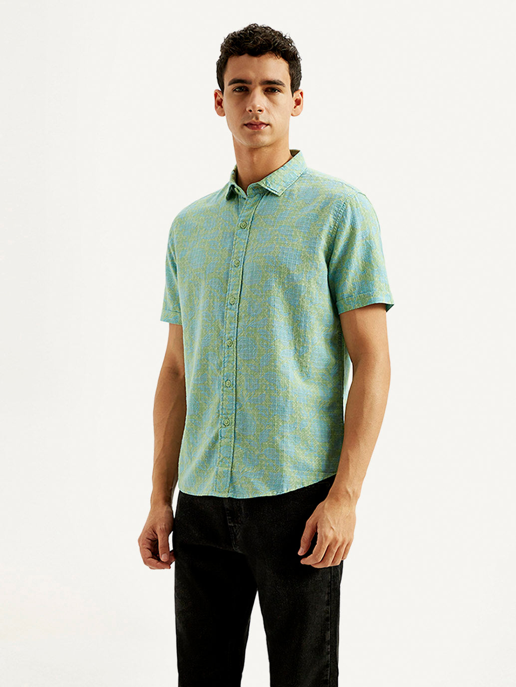Men's Floral Slim Fit Shirt - Side View