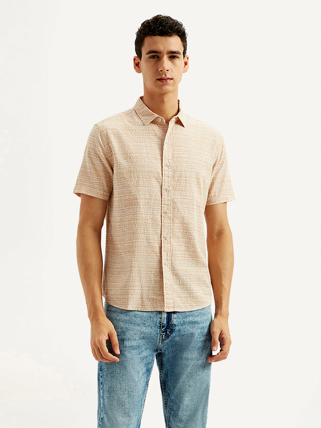 Men's Self Design Slim Fit Shirt - Front View