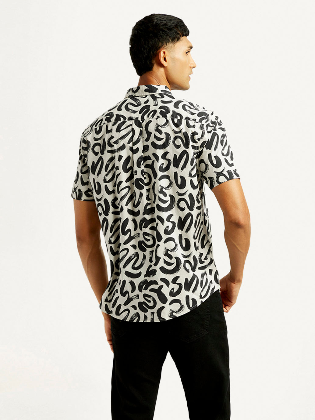 Men's Abstract Print Slim Fit Shirt - Back View