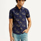 Men's Abstract Dark Blue Slim Fit Shirt - Styleshot View