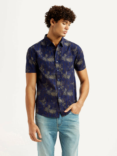 levi's Men's Abstract Dark Blue Slim Fit Shirt-picture-41
