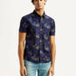 Men's Abstract Dark Blue Slim Fit Shirt - Front View