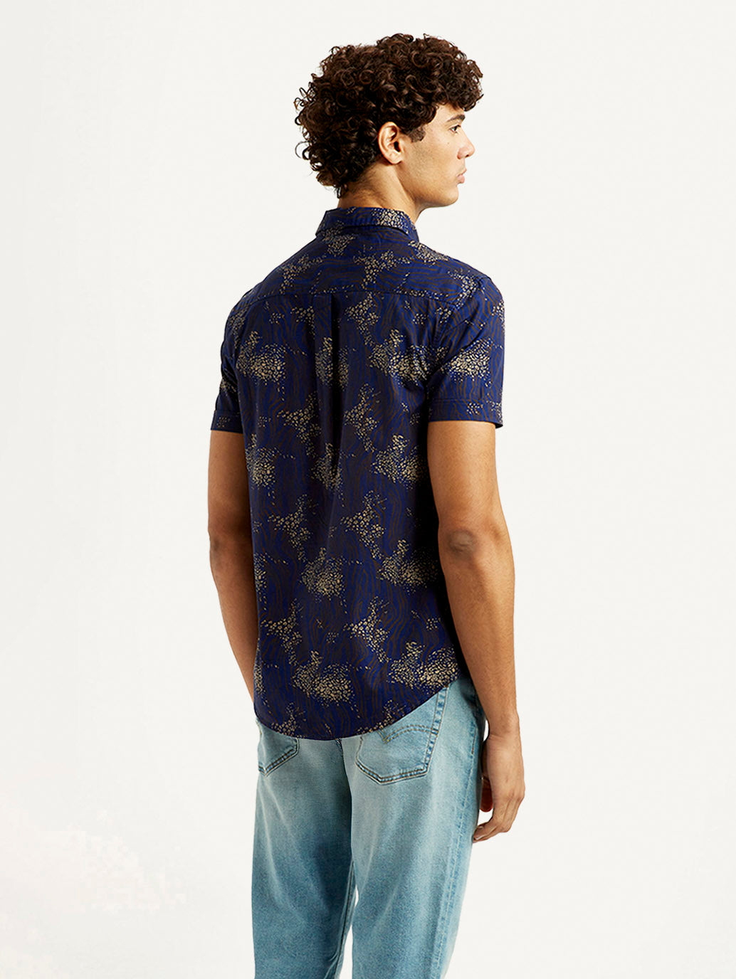 Men's Abstract Dark Blue Slim Fit Shirt - Back View