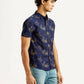Men's Abstract Dark Blue Slim Fit Shirt - Side View