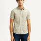 Men's Abstract Beige Slim Fit Shirt - Front View