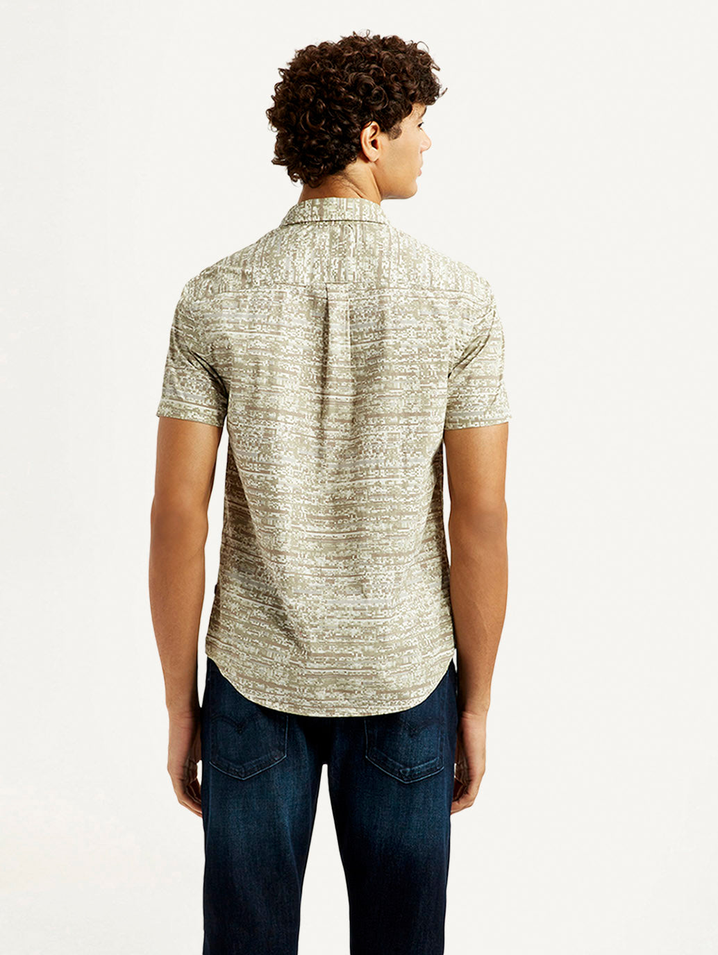 Men's Abstract Beige Slim Fit Shirt - Back View