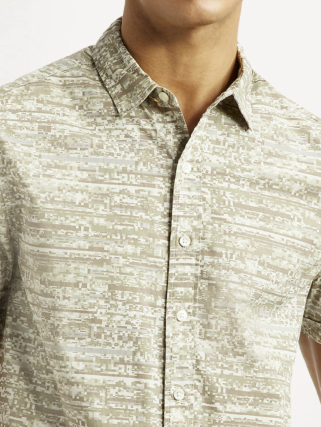 Men's Abstract Beige Slim Fit Shirt - Detail View