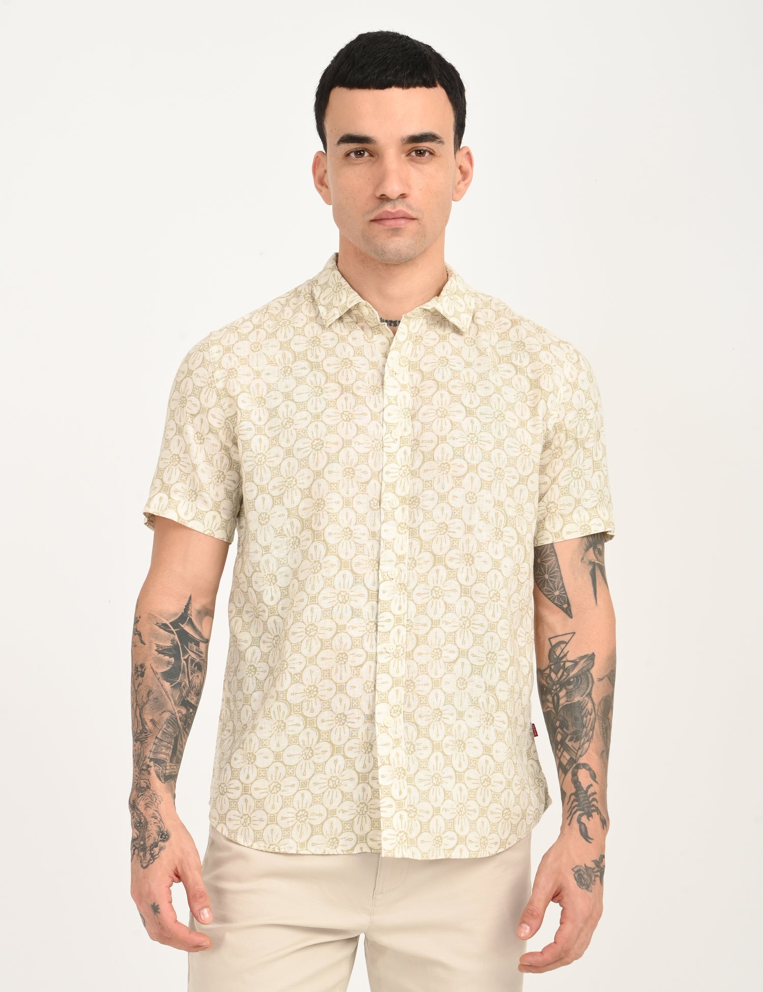 Men's Floral Beige Slim Fit Shirt