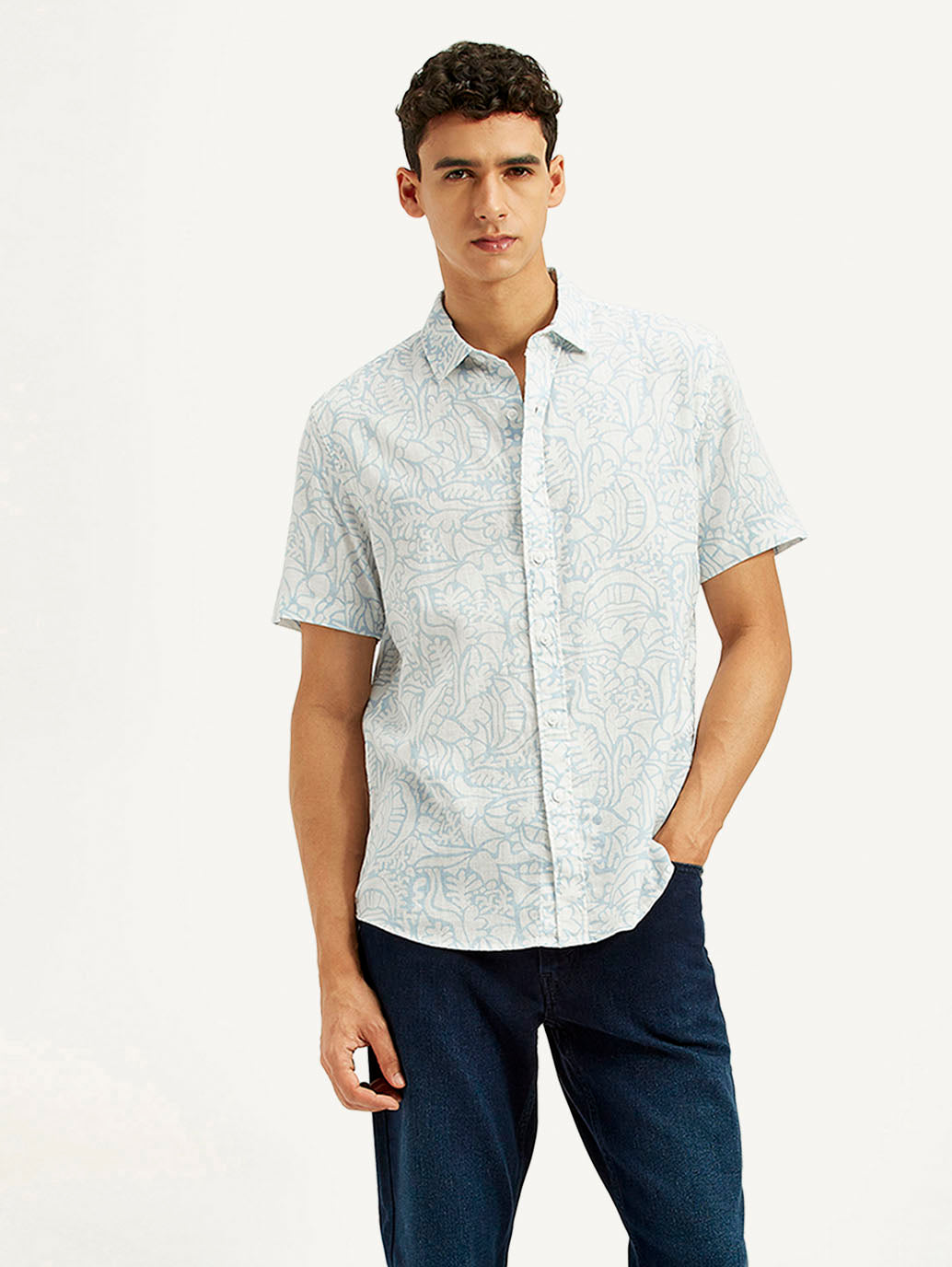 Men's Printed Slim Fit Linen Shirt