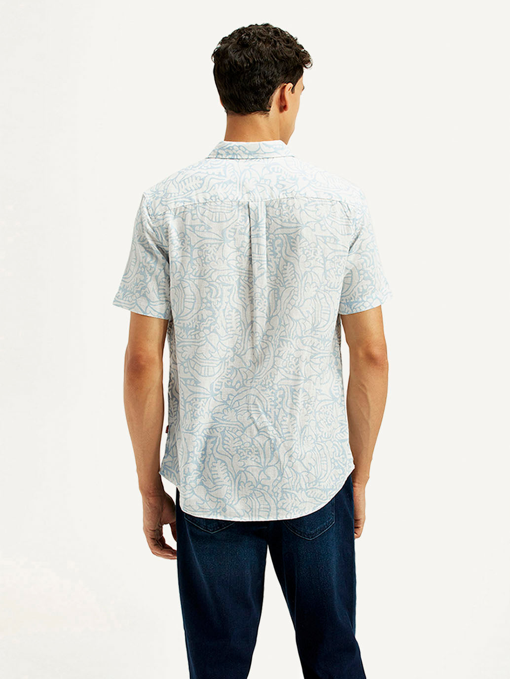 Men's Printed Slim Fit Linen Shirt - Back View