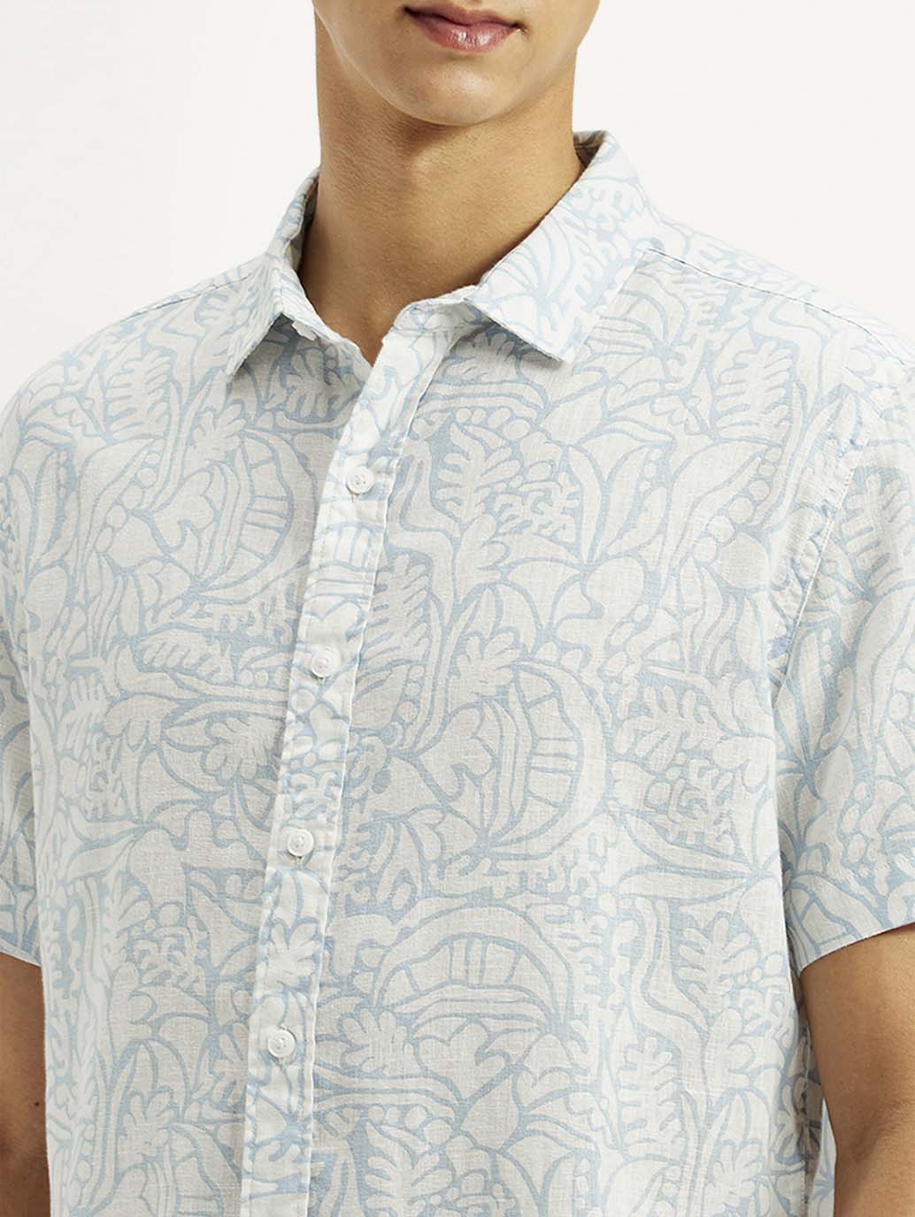 Men's Printed Slim Fit Linen Shirt - Detail View