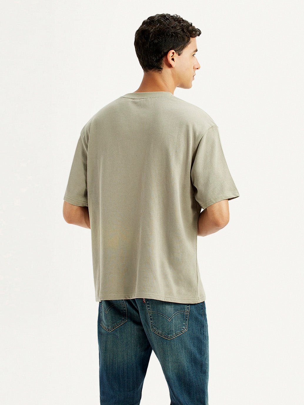 Men's Brand Logo Beige Loose Fit T-shirt - Back View