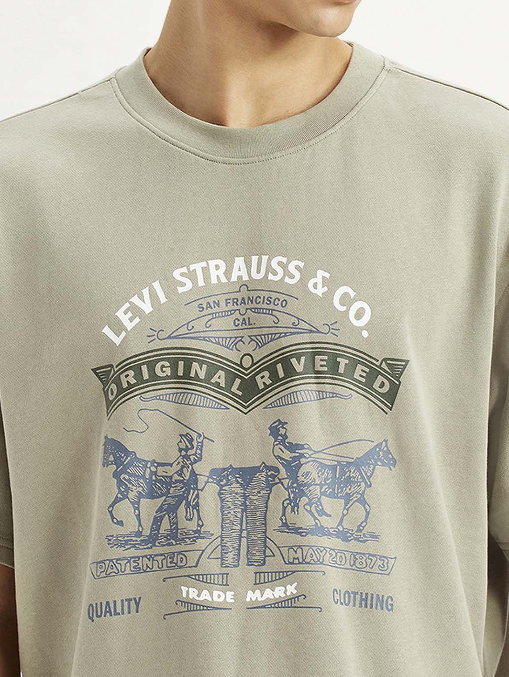 Men's Brand Logo Beige Loose Fit T-shirt - Detail View