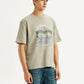 Men's Brand Logo Beige Loose Fit T-shirt - Side View