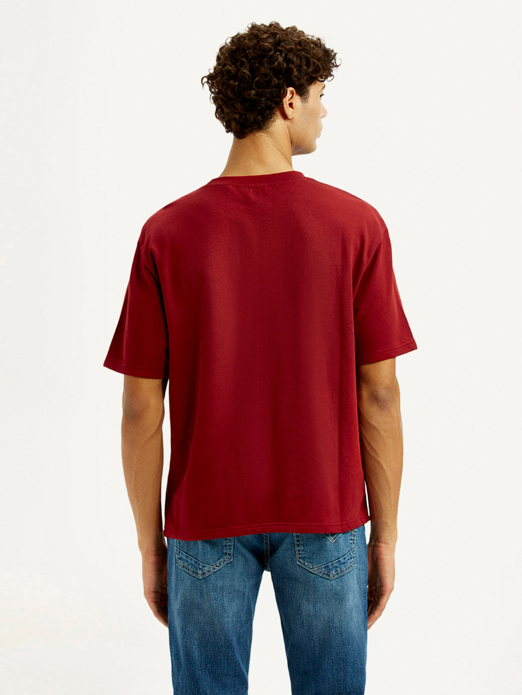 Men's Graphic Print Red Loose Fit T-shirt - Back View