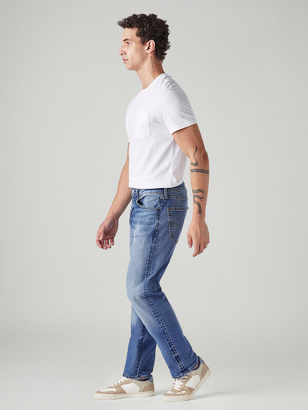 Men's 505 Blue Straight Fit Mid Rise Commuter Jeans - Side View