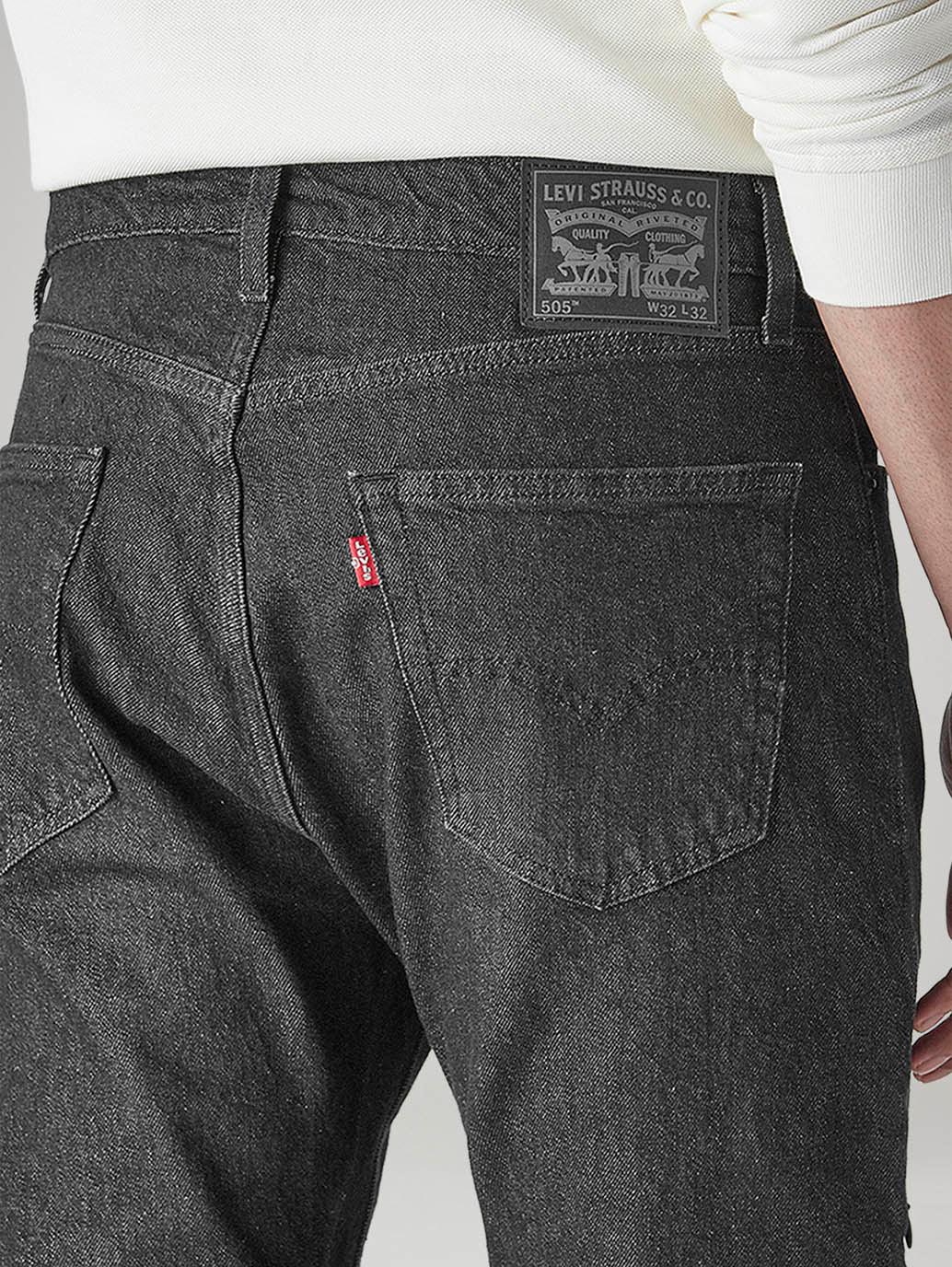 Men's 505 Charcoal Grey Straight Fit Mid Rise Jeans - Detail View