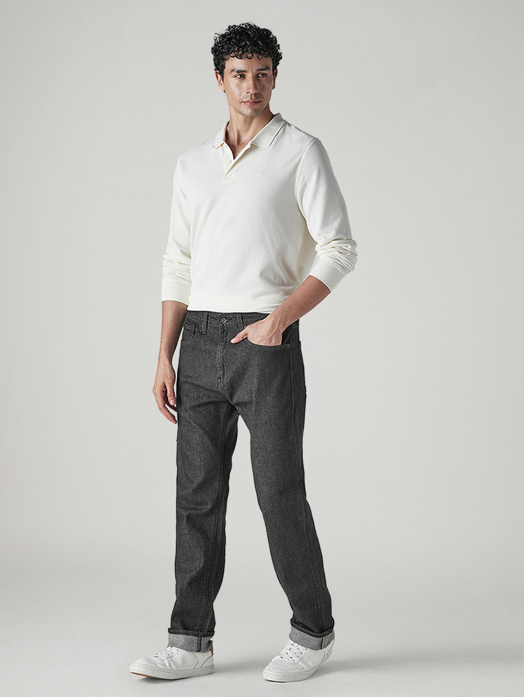 Men's 505 Charcoal Grey Straight Fit Mid Rise Jeans - Side View