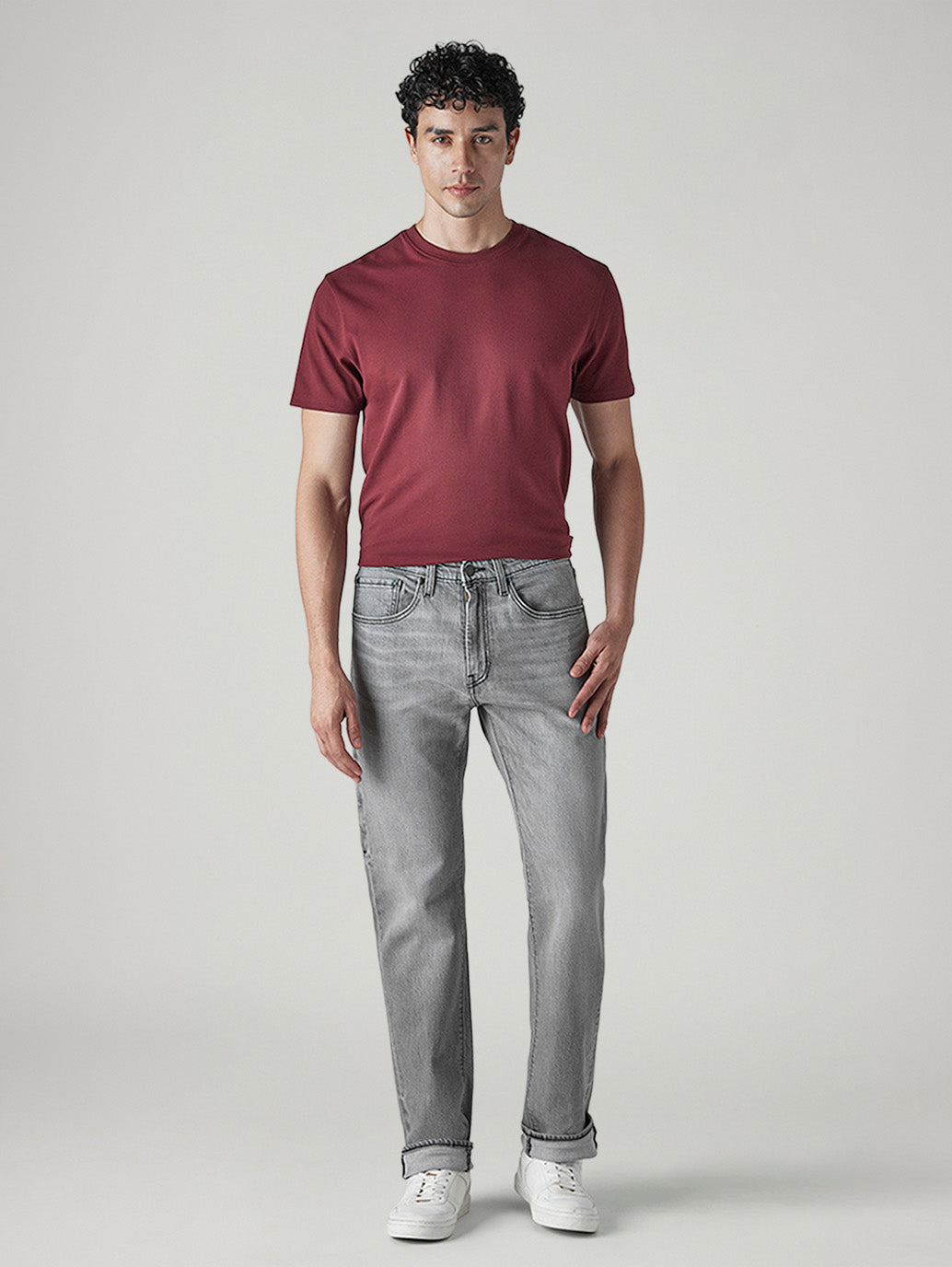 Men's 505 Grey Straight Fit Mid Rise Jeans - Front View