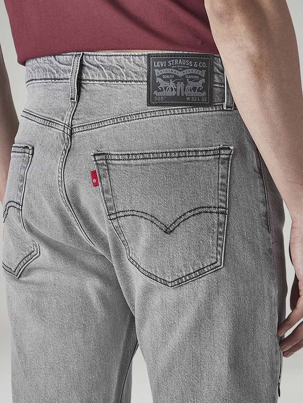 Men's 505 Grey Straight Fit Mid Rise Jeans - Detail View