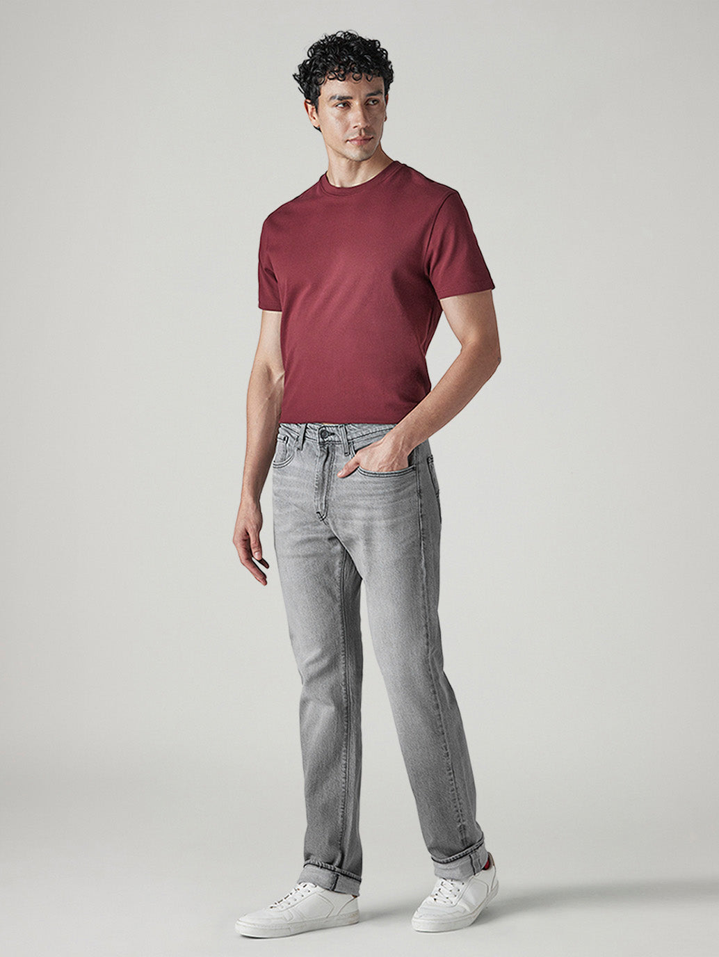 Men's 505 Grey Straight Fit Mid Rise Jeans - Side View