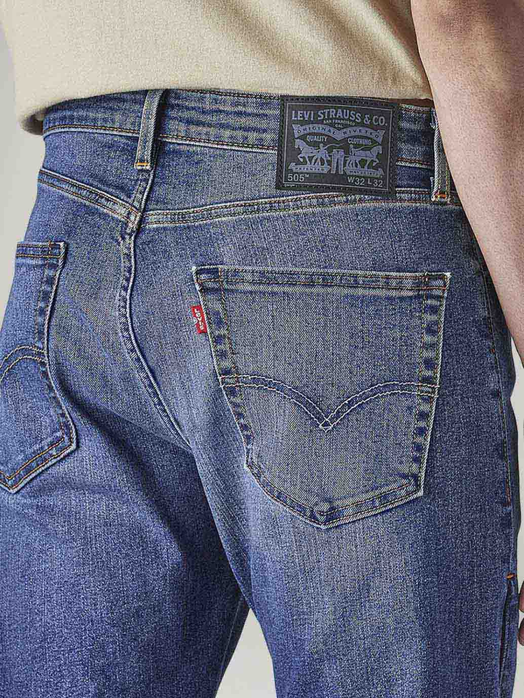 Men's 505 Med Indigo Straight Fit Mid Rise Commuter Jeans - Detail View