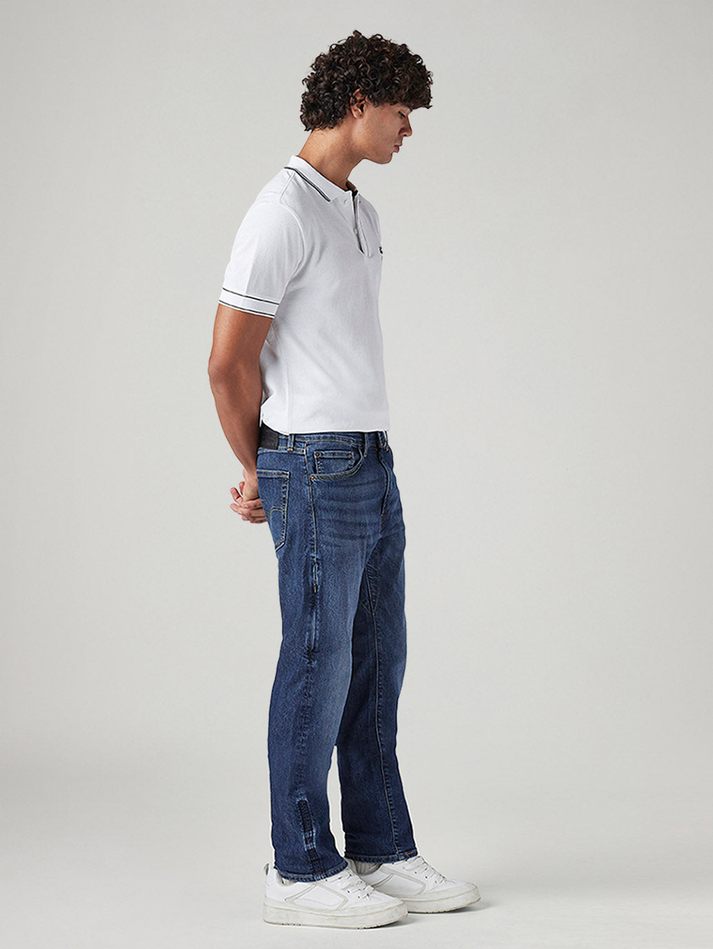 Men's 505 Blue Straight Fit Mid Rise Commuter Jeans - Side View