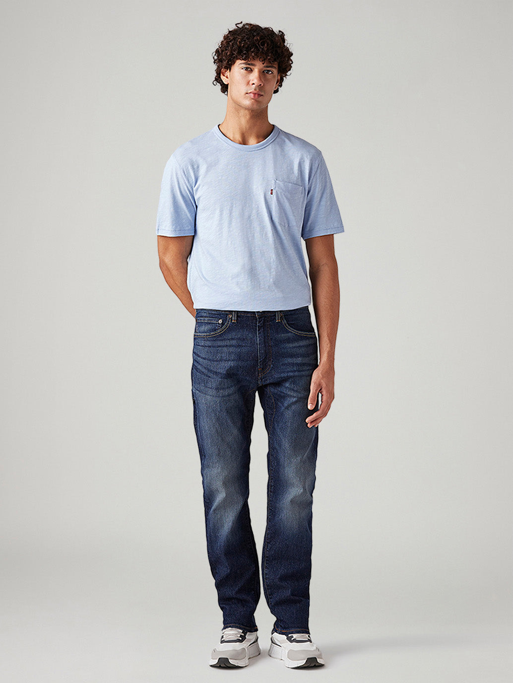 Men's 505 Dark Blue Straight Fit Mid Rise Jeans - Front View