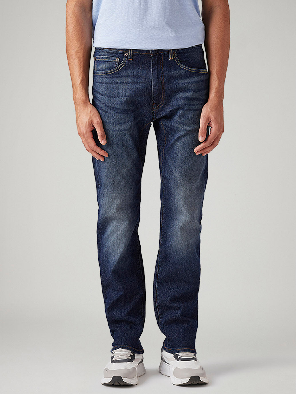 Men's 505 Dark Blue Straight Fit Mid Rise Jeans - Front View