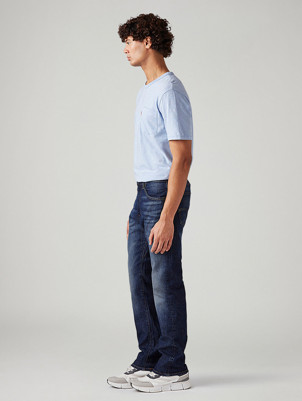 Men's 505 Dark Blue Straight Fit Mid Rise Commuter Jeans - Side View