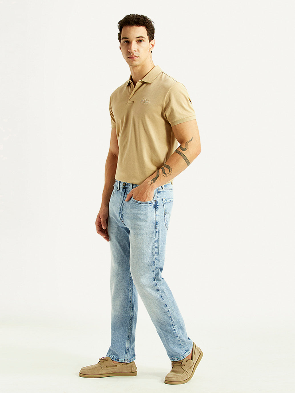 Men's 505 Light Blue Straight Fit Hyper Stretch Jeans - Side View