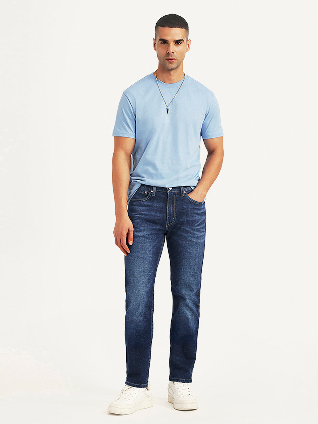 Men's 505 Dark Blue Straight Fit Mid Rise Jeans - Styleshot View