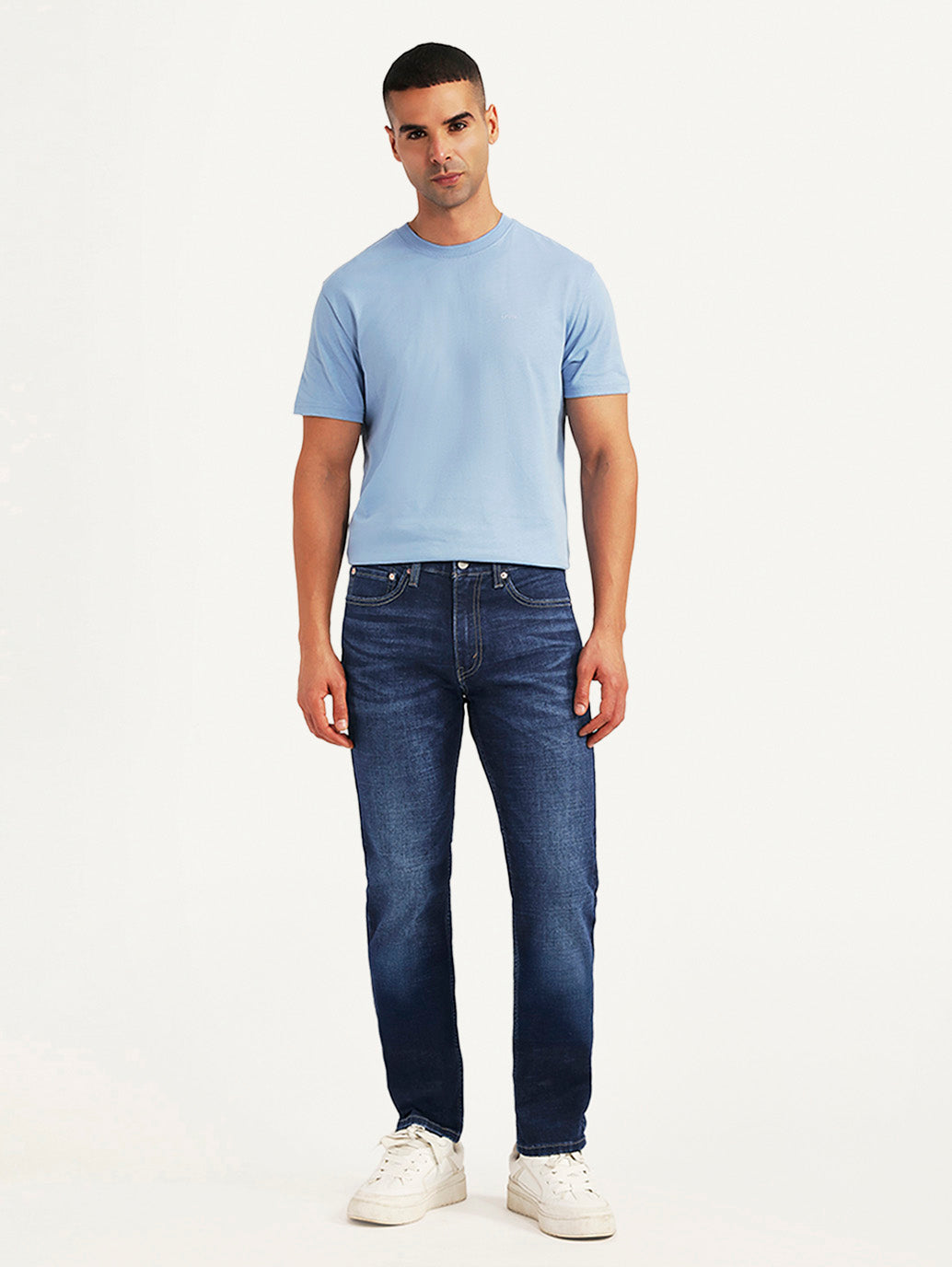 Men's 505 Dark Blue Straight Fit Mid Rise Jeans - Front View
