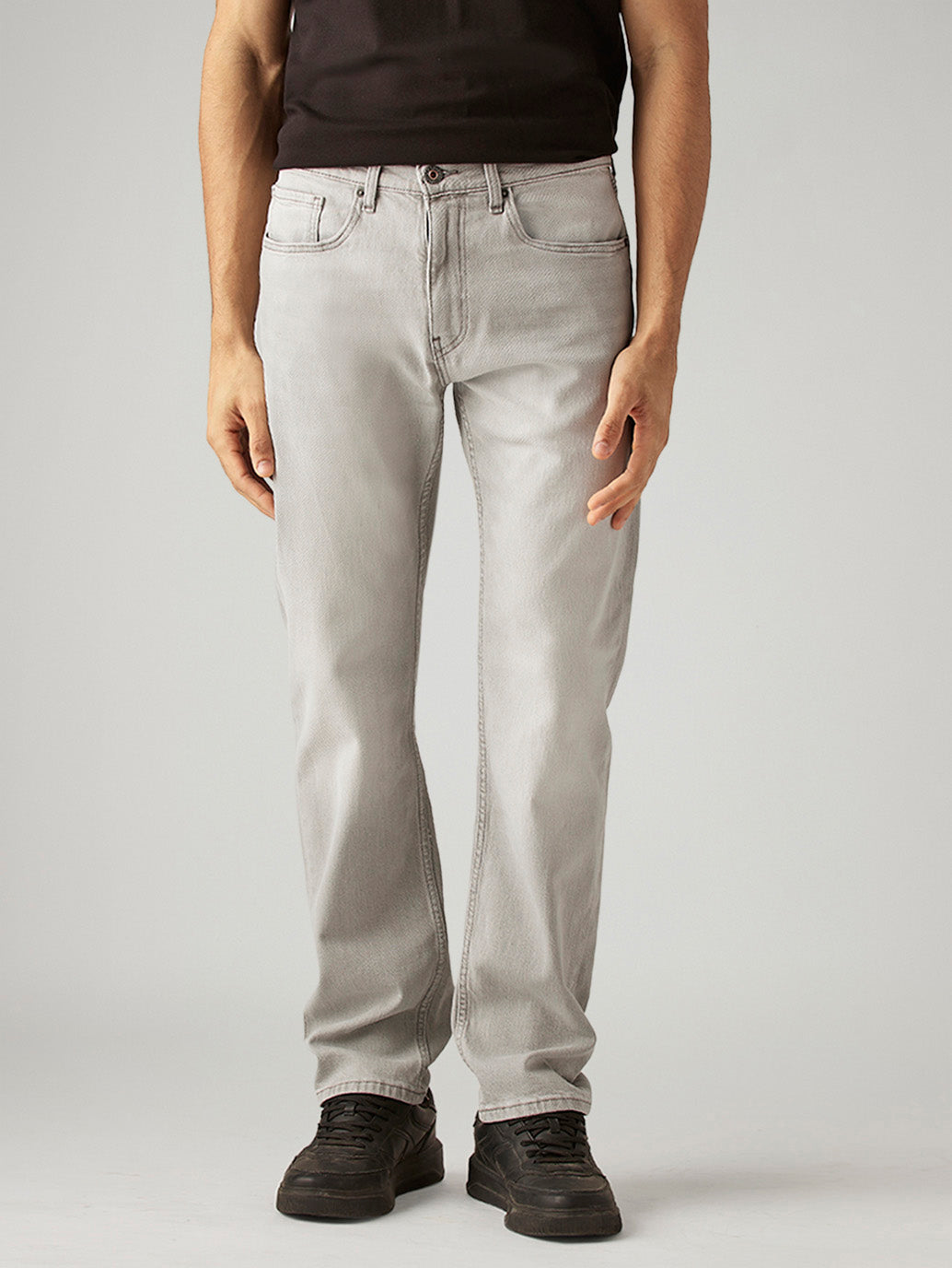 Men's 505 Light Grey Straight Fit Mid Rise Jeans - Front View