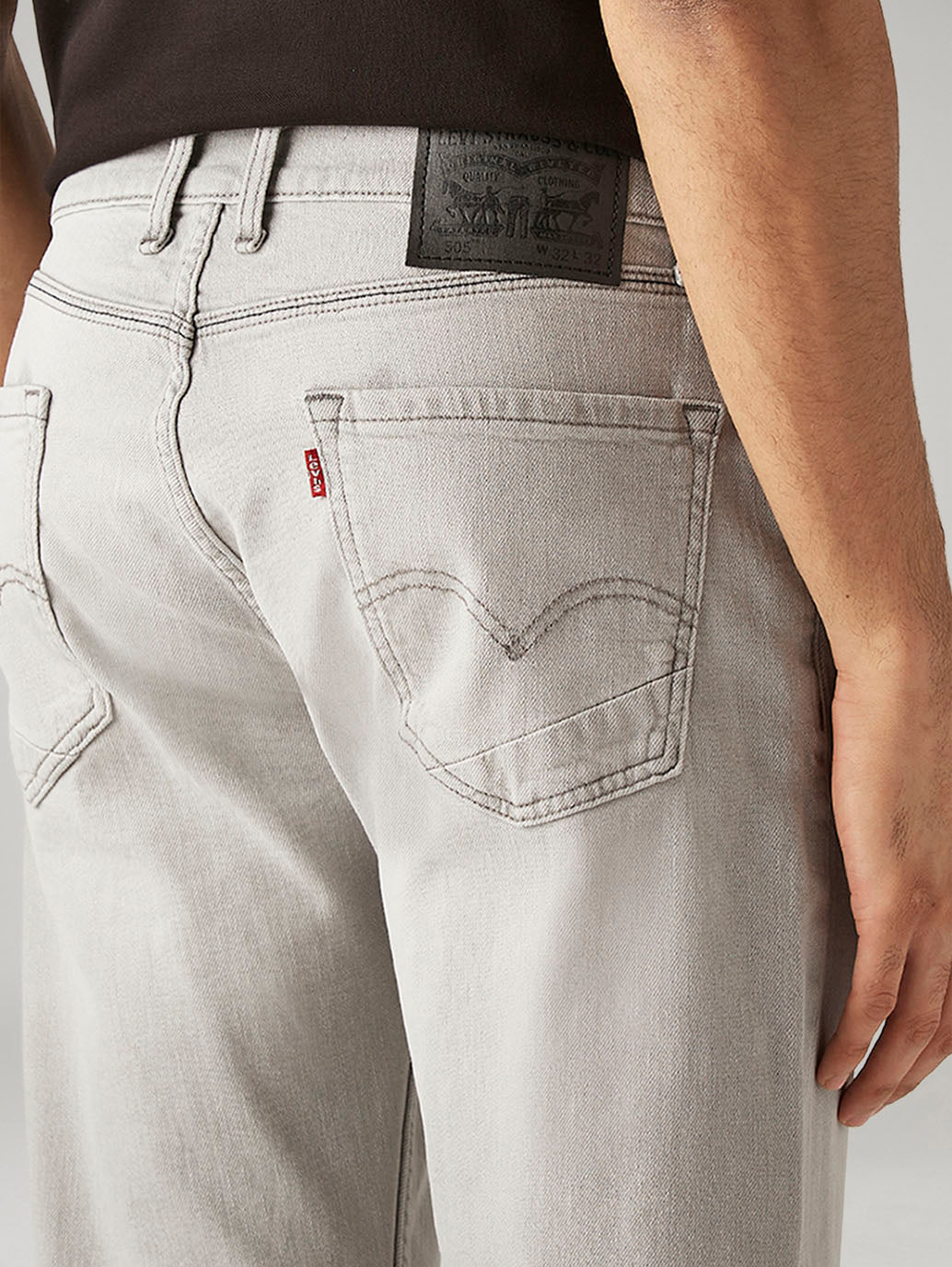 Men's 505 Light Grey Straight Fit Mid Rise Jeans - Detail View