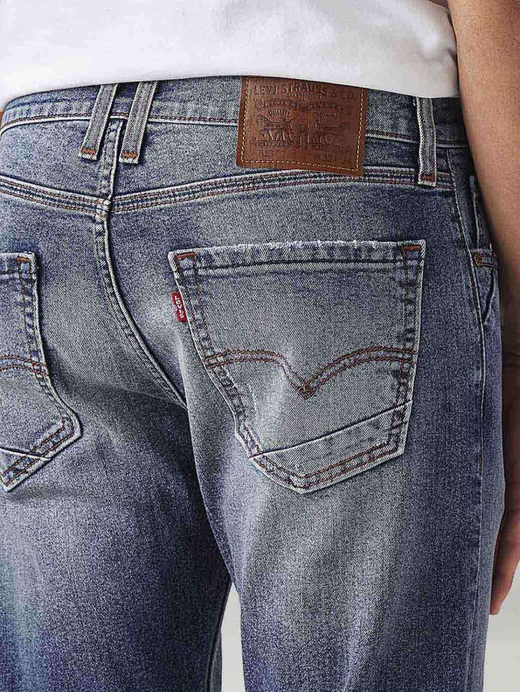 Men's 513 Blue Slim Straight Fit Mid Rise Jeans - Detail View
