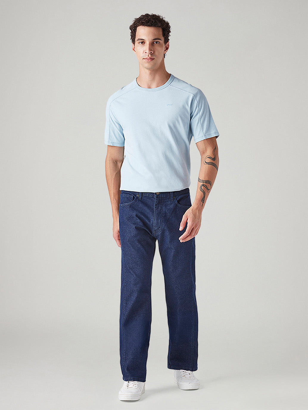 Men's 555 Dark Blue Relaxed Straight Fit Mid Rise Jeans - Front View