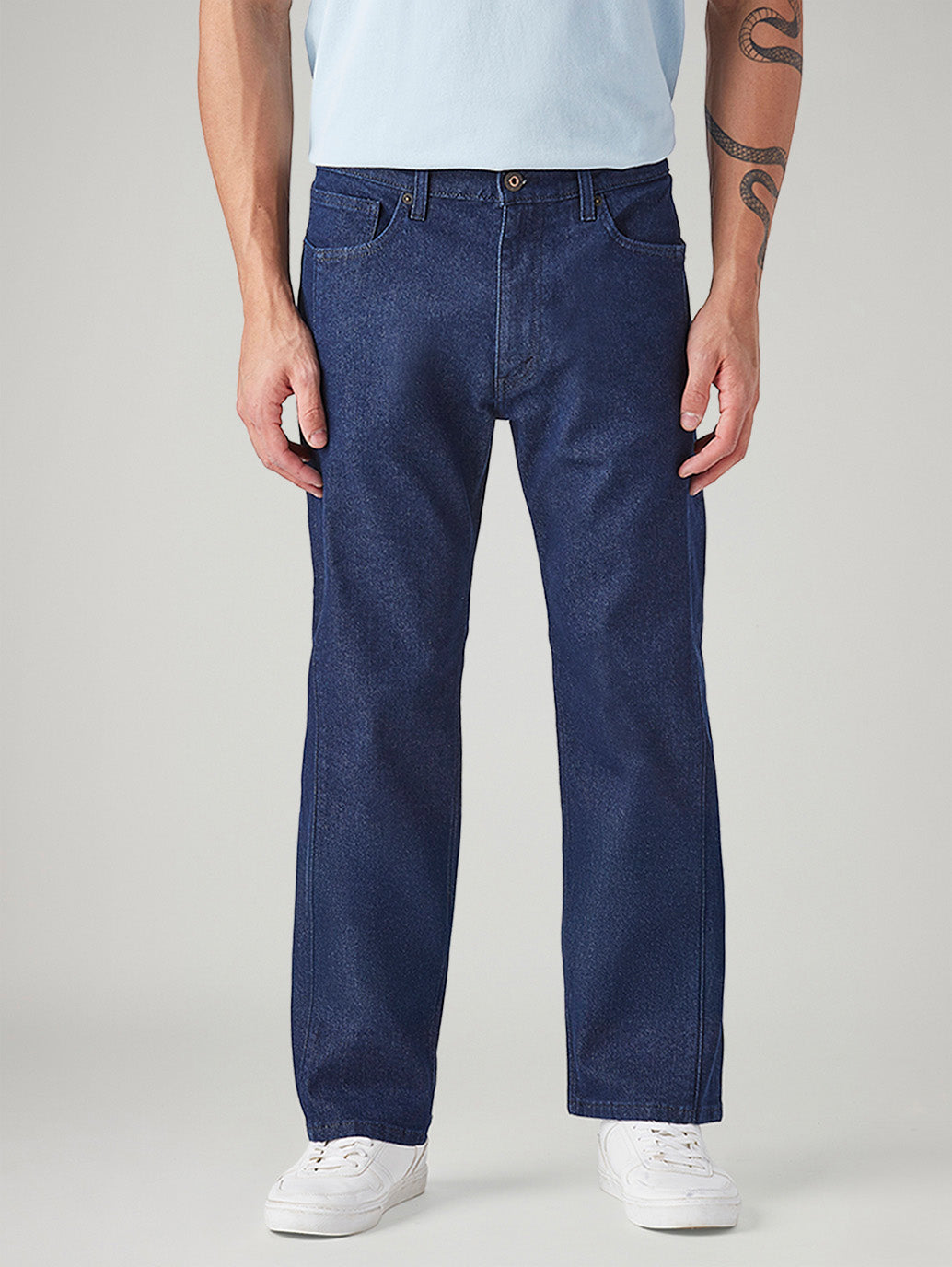 Men's 555 Dark Blue Relaxed Straight Fit Mid Rise Jeans - Front View